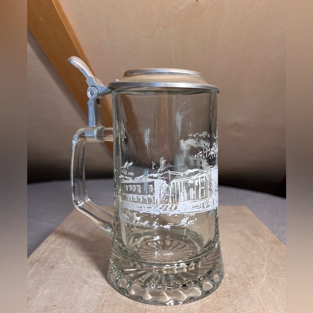 Railroad Glass and Pewter Beer Stein. Germany